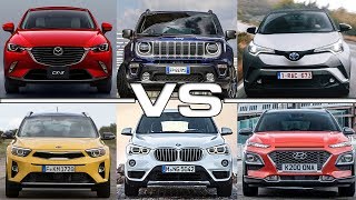 Mazda CX3 vs Jeep Renegade vs Toyota CHR vs Kia Stonic vs BMW X1 vs Hyundai Kona [upl. by Curry127]