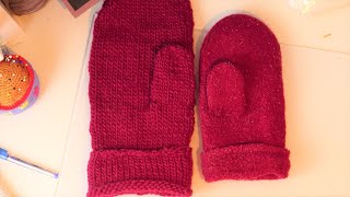 Filzhandschuhe stricken mit Faltkante und Wendemasche 1Teil [upl. by Lulu570]