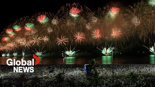 New Year’s 2024 Rio de Janeiro celebrates with spectacular fireworks show at Copacabana Beach [upl. by Aehsan960]