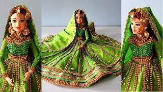 Barbie Anarkali lehenga  Traditional Muslim bride doll  Indian barbie doll dressjewelry making [upl. by Sumner985]