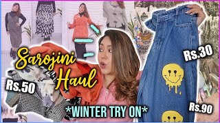 CHEAPEST Sarojini Nagar TRYON Haul WINTER Rs30 branded sweaters coats amp jeans  ThatQuirkyMiss [upl. by Antipas]