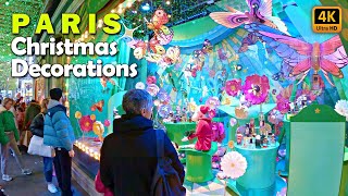 🇫🇷 📹 4K Christmas in Paris🎄2022 Galeries LafayetteLe Printemps Windows amp Lights🎄Walking Tour [upl. by Nosydam]