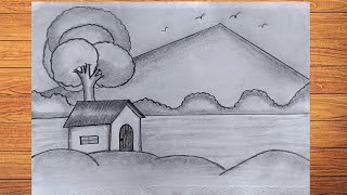 Scenery Drawing With Pencil  Pencil Shading Scenery Drawing  How To Draw Scenery [upl. by Nosdivad]