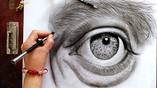 how to draw hyper realistic old eyes and eyebrows  face drawing tutorial for beginners [upl. by Arytahs]