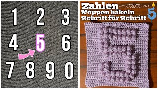 5   Zahlen Noppen häkeln  Schritt für Schritt  Anleitung  Babydecke  Babynamen  DIY [upl. by Dnalro]