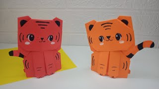 Cara membuat macan dari kertas origami  Tiger Paper Craft [upl. by Lavud520]