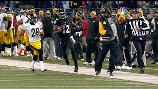 Jacoby Jones dodges Mike Tomlin on kickoff return 2013 [upl. by Elleirad]