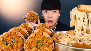 SUB게장볶음밥 연어알 어묵탕 우동 리얼사운드 먹방ASMR🦀MUKBANG SPICY CRAP RICE かに味噌チャーハン Kepiting pedas Cua cay ปูเผ็ด [upl. by Poree]