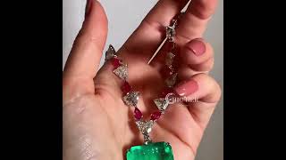 Asscher Cut Emerald Sapphire Pendant Necklace [upl. by Lyda62]