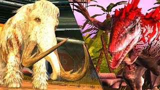 BATTLE OF WOOLLY MAMMOTH Vs INDOMINUS REX  JURASSIC WORLD THE GAME [upl. by Aynor]