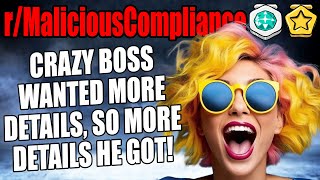 rMaliciousCompliance  CRAZY Boss Wanted MORE Details So MORE Details He Got [upl. by Cattan]