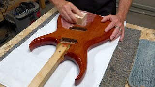 Making A Six String Multi Scale Guitar Dry Sanding The Clear Coat [upl. by Lexerd]