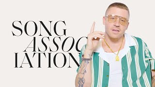 Macklemore Raps Thrift Shop amp Beatboxes Justin Timberlake in a Game of Song Association  ELLE [upl. by Nywra]