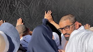 Another view of touching black stone kaaba Very hectic  Hot [upl. by Atirehgram]