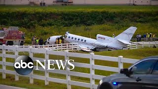 Plane breaks in half after speeding off runway [upl. by Nogam]