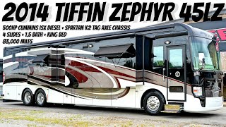 2014 Tiffin Zephyr 45LZ TAG AXLE A Class 500HP Cummins Diesel Pusher  Porter’s RV Sales  204900 [upl. by Zohar]