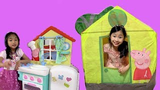 Chloe Pretend Play with Peppa Pig Treehouse Tent Toy with Kaycee Fun TV [upl. by Wiggins]