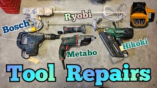 Powertool repairathon bosch ryobi Metabo hikoki and rotary laser in for repair [upl. by Balbinder]