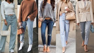 OUTFITS de MODA otoño invierno con PANTALON JEANS [upl. by Ayanaj743]