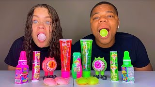 ASMR PINK VS GREEN FOOD UFO WAFERS SOUR CANDY SPRAY MONSTER JAWBREAKER CANDY MUKBANG [upl. by Libre178]