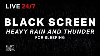 🔴 Heavy Rain and Thunder Sounds for Sleeping  Black Screen  Thunderstorm Sleep Sounds Live Stream [upl. by Acisse]