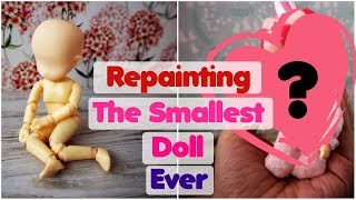 Repainting The Smallest BJD Doll Ever  How To Draw Doll Face Eyes DIY Art Crafts Tutorial Handmade [upl. by Anilac]