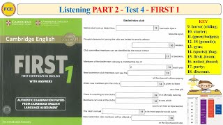 FCE First 1 Listening Part 2 Test 4 Transcript  Key [upl. by Ardine]