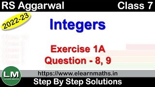 Integers  Class 7 Exercise 1A Question 8  9  RS Aggarwal  Learn Maths [upl. by Eartnoed]