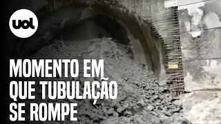 Veja o momento em que tubulação de esgoto se rompe na obra do metrô de SP [upl. by Razal108]