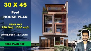 30x45 House Plan  5 BHK House plan  150 Gaj  1350 sqft  3045 house plan 3d  DV Studio [upl. by Talbert70]