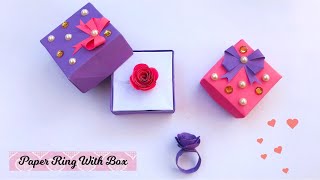 How to make Beautiful Rose Ring  DIY Paper Rose Ring  Easy paper ring with box [upl. by Llerrehc264]