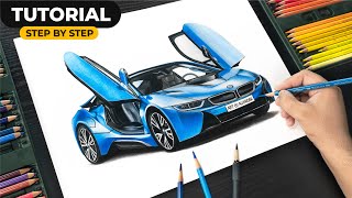 How to Draw Realistic CAR  Step by step [upl. by Eiramalegna]