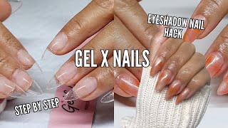 STEP BY STEP HOW TO DO GEL X NAILS AT HOME  In depth nail tutorial  easy airbrush nail art hack [upl. by Ynnod]