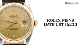 Mens Rolex TwoTone Datejust Watch Factory Gold Champagne Diamond Dial 16233 [upl. by Simona]