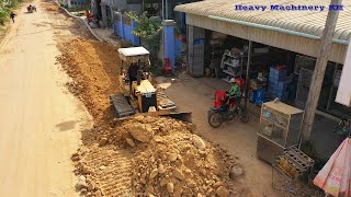 Small Site Work Preparing Village Road Mini KOMATSU D20P Bulldozer Pushing Soil [upl. by Aizirtap]