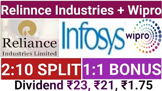 Relinnce Industries Ltd  Wipro Ltd  Stocks declared high dividend bonus or stock [upl. by Galatea]