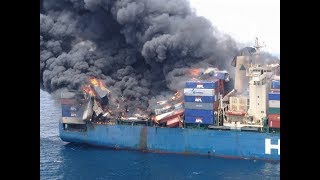 Maersk Honam reported very serious fire in cargo hold  Four crews are missed [upl. by Ahsataj]