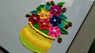 Very easy and quick Flowers rangoli design by Jyoti 739 [upl. by Atikaj]