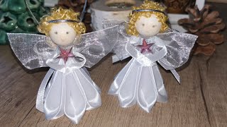 Kanzashi Angel Christmas Angel  Xmas ornament  Handmade gift ideas  DIY ribbon angel [upl. by Artamas]