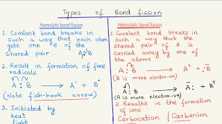 Types of Bond fission Homolytic and Heterolytic bond fission [upl. by Olvan187]