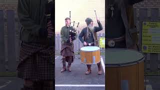 Thundering drums of Scottish street band Clanadonia playing Scotland the Brave in Perth shorts [upl. by Nnav]