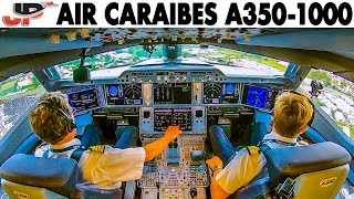 AIRBUS A3501000 Takeoff from Guadeloupe  Cockpit Pilotsview Takeoff [upl. by Enilrad646]