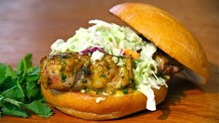 Grilled Pork Loin Burger Recipe  SAM THE COOKING GUY [upl. by Eeresed]