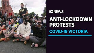 Antilockdown protesters clash with police in Melbourne  ABC News [upl. by Drahnreb189]