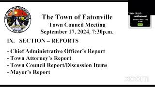 TOWN OF EATONVILLEs Council Meeting 91724 [upl. by Ahsoyek]