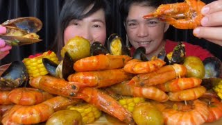 SPICY GARLIC BUTTER SHRIMP  TAHONG  ASMR MUKBANG  MUKBANG PHILIPPINES  PINOY MUKBANG [upl. by Kinnard545]