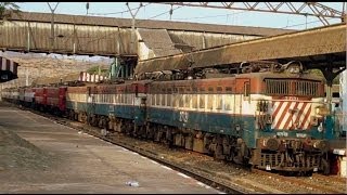 INDIAN RAILWAYS WAG7 Banker locomotives line up on stabling line for uphill duty at Kasara [upl. by Saref955]