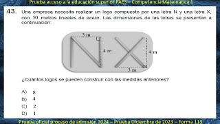 PAES Matemáticas  Pregunta 43  Prueba Proceso de admisión 2024  Rendida Diciembre 2023 [upl. by Tersina365]