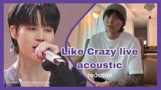 Jungkook Reacting and Singing to Like Crazy live version on Leemujin Service [upl. by Aihsek]