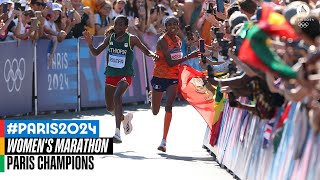 🤯 CRAZY 🤯 sprint for gold in the womens marathon  Paris Champions [upl. by Fausta]